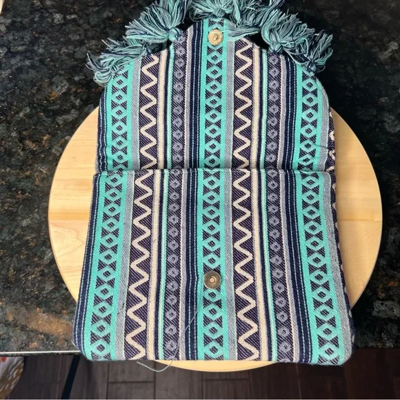 Beautiful Blue Clutch With Tassel Details Button Magnet Closure - Picture 2 of 6